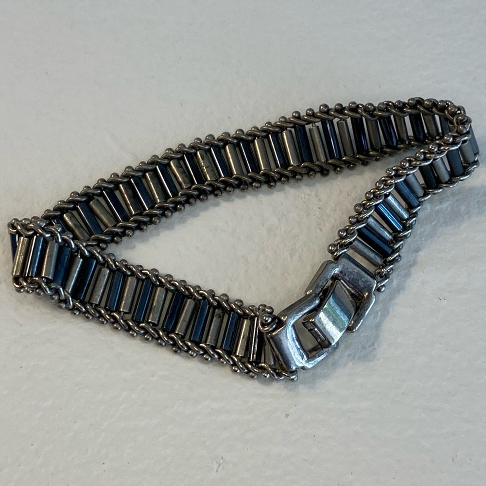 Blue and Silver Metal Beaded Link Bracelet